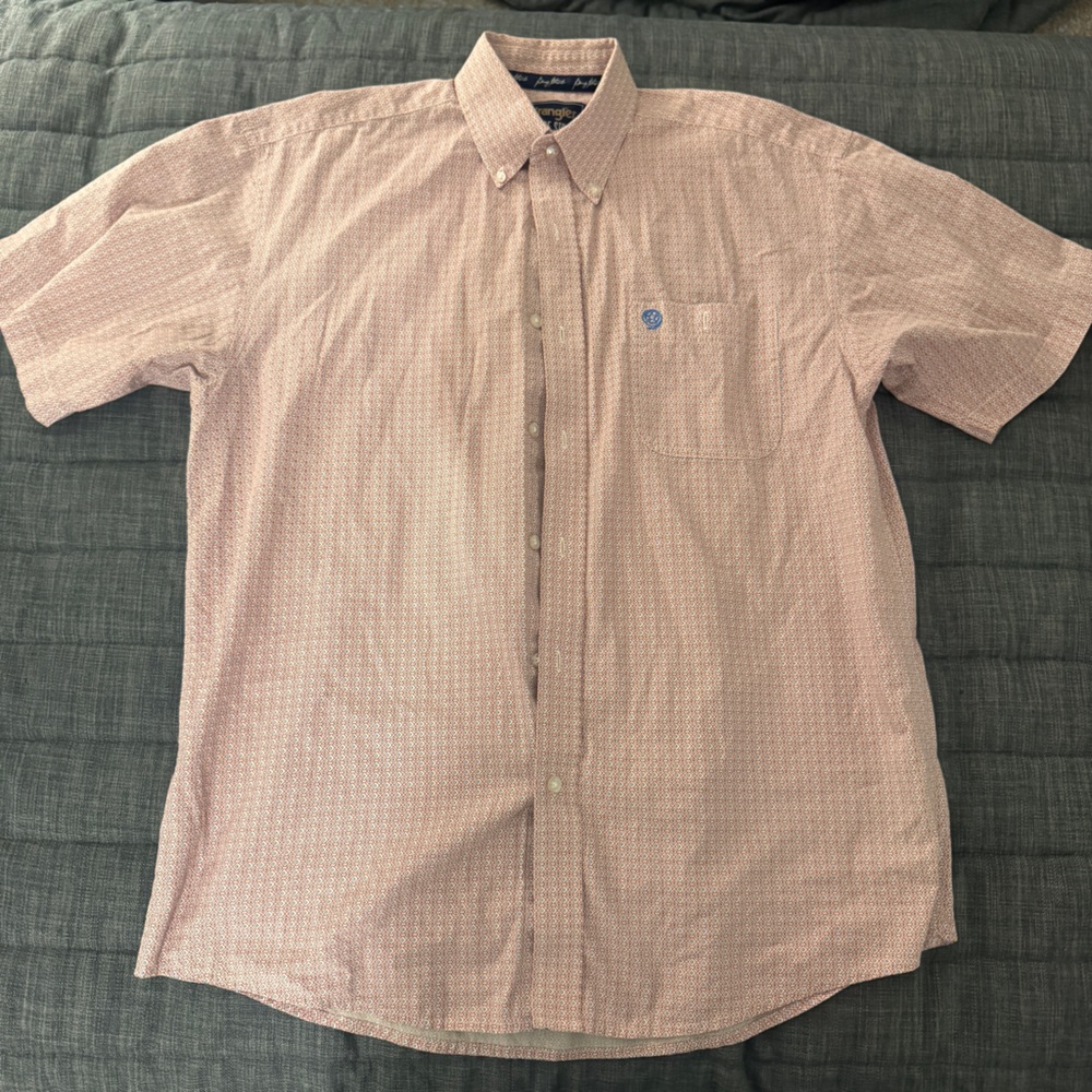 Men's George Strait Wrangler Pink Short Sleeve Button-Up Shirt